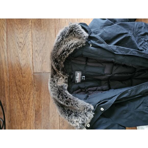 Woolrich Duck Down Quilted Puffer Parka Coat Women's Size M Coyote Fur Trim Long - Picture 13 of 16